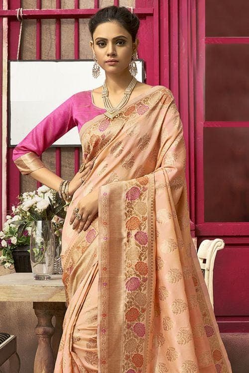 peach south silk saree