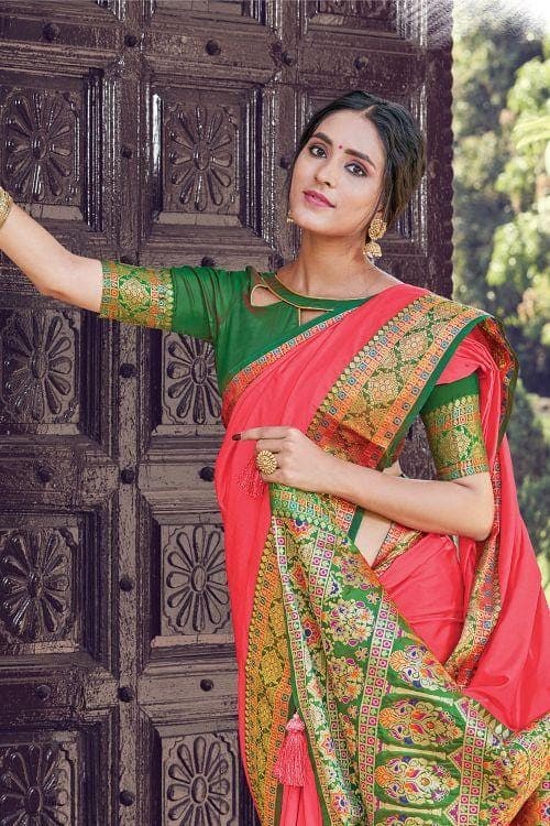Coral Pink South Silk Saree
