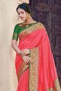 Coral Pink South Silk Saree