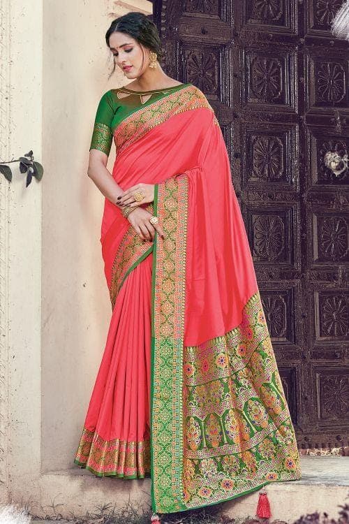 Coral Pink South Silk Saree