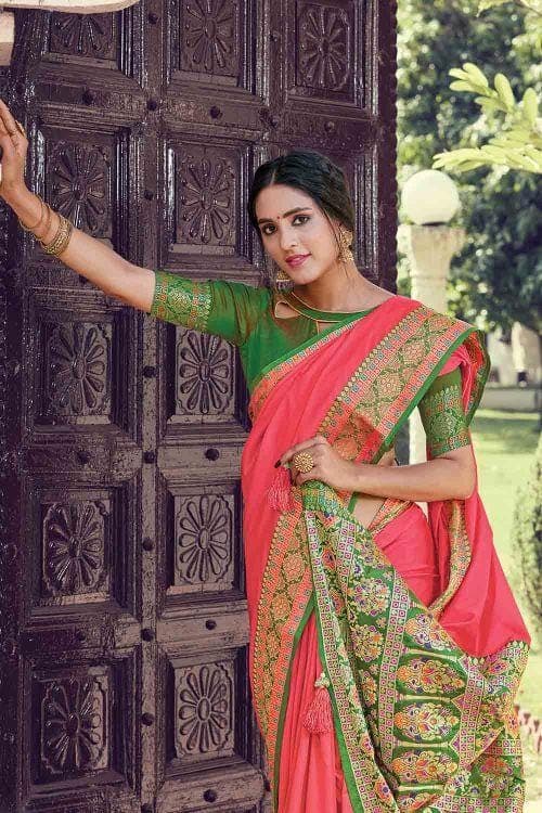 Coral Pink South Silk Saree