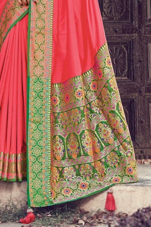 Coral Pink South Silk Saree