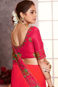 South Silk Saree Coral Pink Zari Woven Beautiful South Silk Saree With Embroidered Blouse saree online