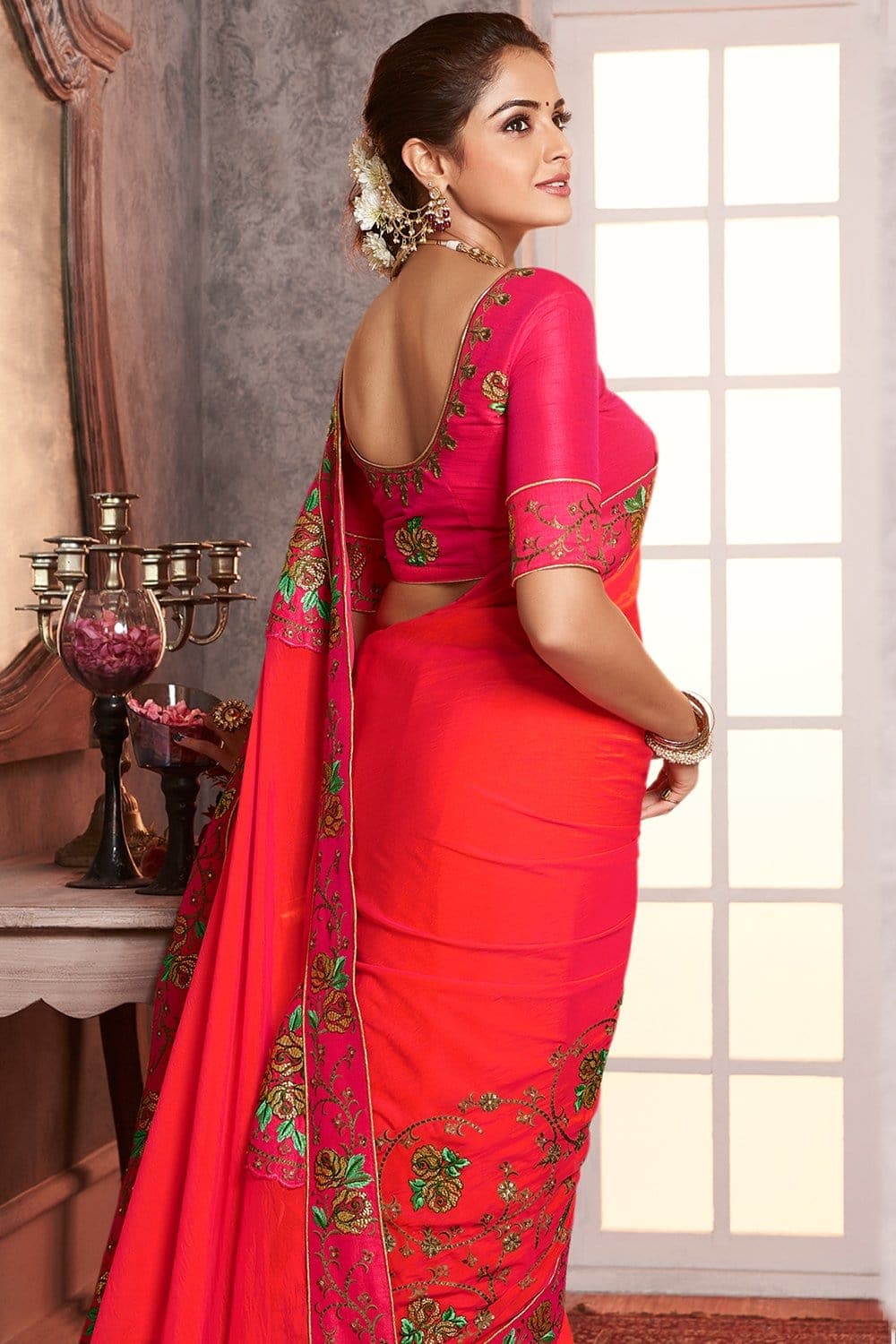 South Silk Saree Coral Pink Zari Woven Beautiful South Silk Saree With Embroidered Blouse saree online