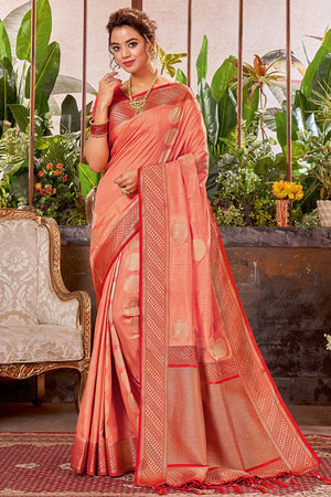Coral Red South Silk Saree