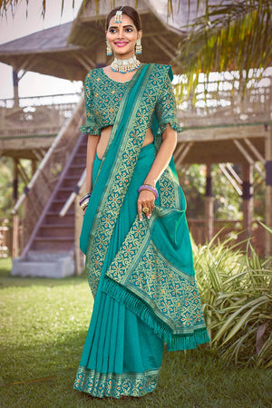 Cyan Blue South Silk Saree