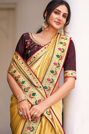 yellow south silk saree