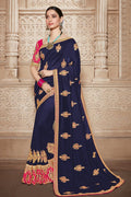 South Silk Saree Dark Blue Woven South Silk Saree saree online