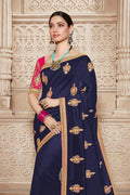 South Silk Saree Dark Blue Woven South Silk Saree saree online
