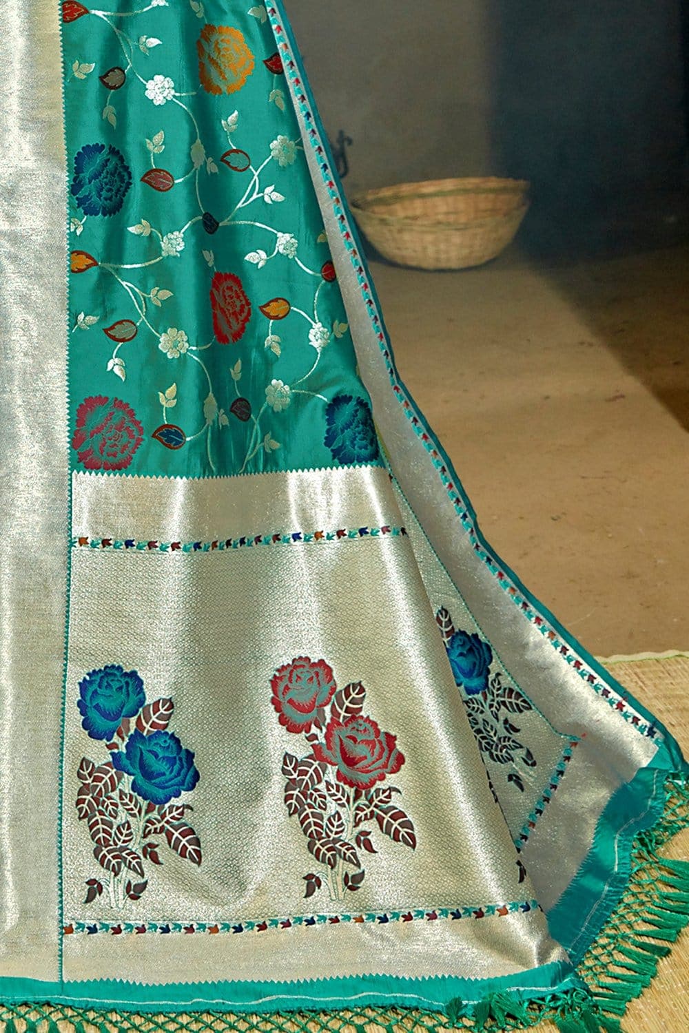 South Silk Saree Dark Cyan Zari Woven Beautiful South Silk Saree saree online