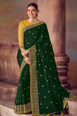 Dark Green Woven South Silk Saree
