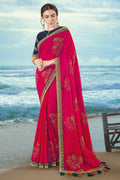 South Silk Saree Dark Pink Woven South Silk Saree saree online