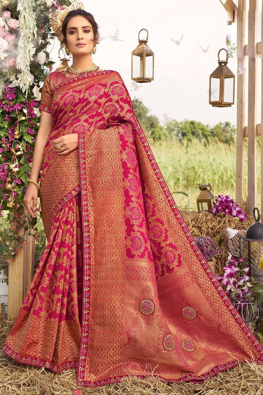 South Silk Saree Deep Pink Woven South Silk Saree saree online