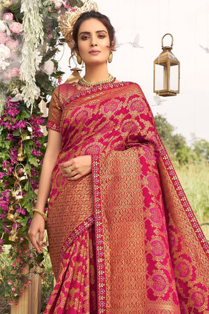 Deep Pink Woven South Silk Saree