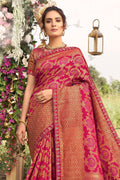 South Silk Saree Deep Pink Woven South Silk Saree saree online