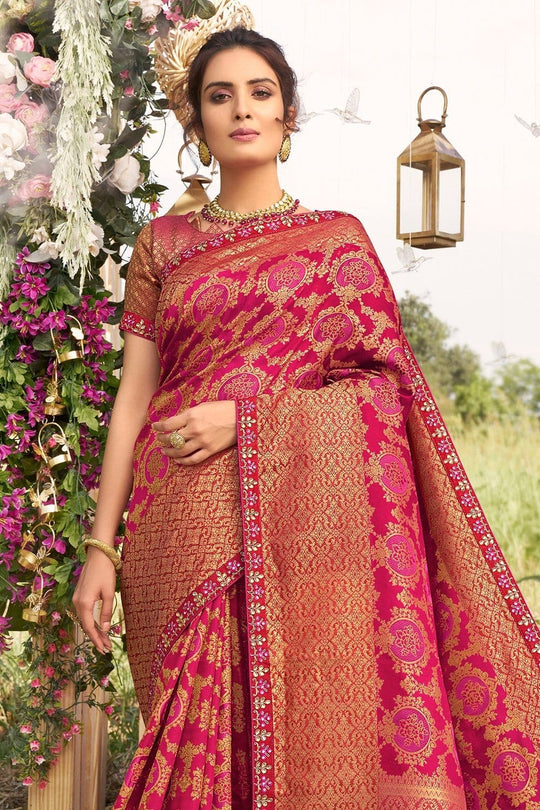 South Silk Saree Deep Pink Woven South Silk Saree saree online