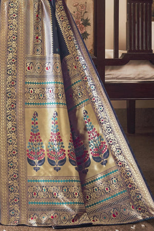 South Silk Saree Denim Blue Heavy Pallu South Silk Saree saree online