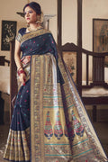 South Silk Saree Denim Blue Heavy Pallu South Silk Saree saree online