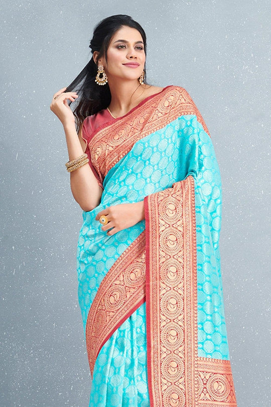 South Silk Saree Designer Arctic Blue Brocade South Silk Saree saree online