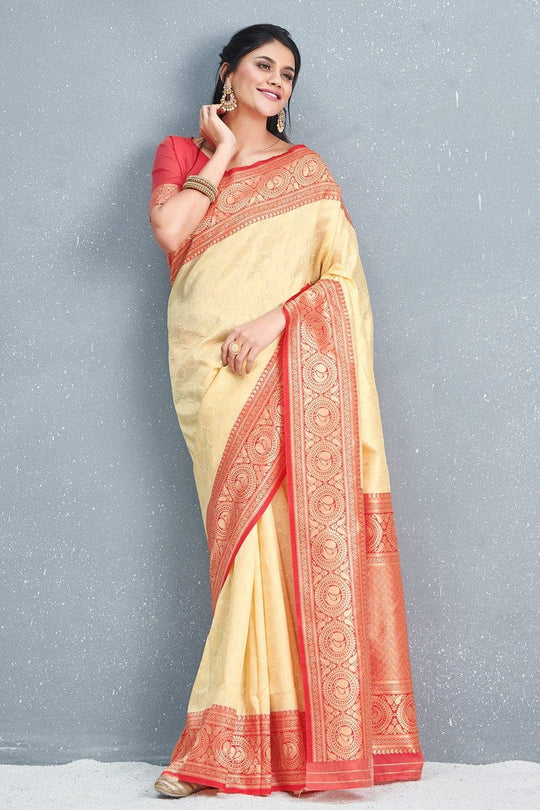South Silk Saree Designer Banana Yellow Brocade South Silk Saree saree online