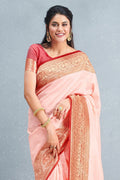 South Silk Saree Designer Lemonade Pink Brocade South Silk Saree saree online