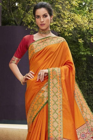 Fire Orange South Silk Saree