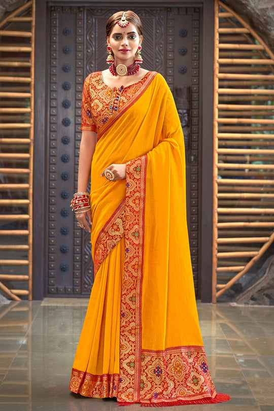 yellow south silk saree
