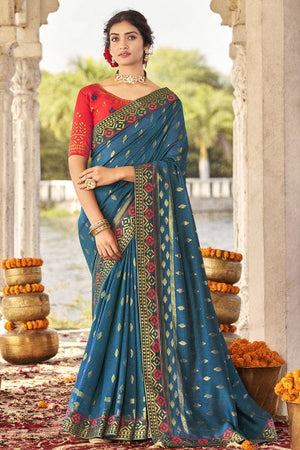 French Blue South Silk Saree