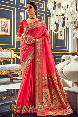 French Rose Pink South Silk Saree