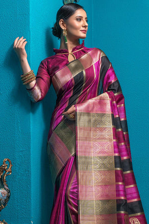 Fuscian Pink Kairi Patterned South Silk Saree