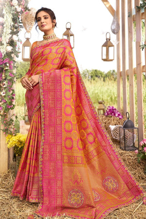 Hot Pink Woven South Silk Saree