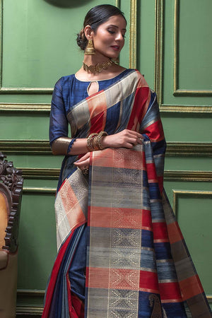 Indigo Blue Kairi Patterned South Silk Saree