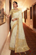 Ivory Cream South Silk Saree