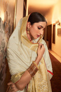 Ivory Cream South Silk Saree