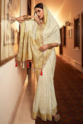 Ivory Cream South Silk Saree