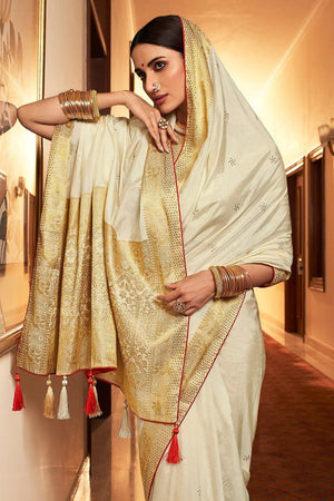 Ivory Cream South Silk Saree