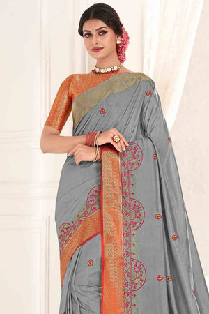 Ivory Grey South Silk Saree