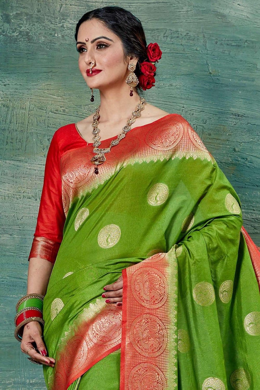 South Silk Saree Kelly Green Woven Paithani Saree saree online