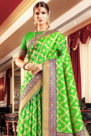 Lime Green South Silk Saree