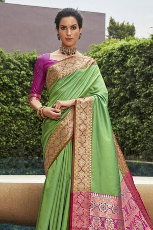Lime Green South Silk Saree