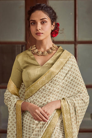 Macaroon Cream Beige South Silk Saree