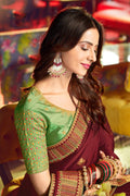 South Silk Saree Maroon Brown Zari Woven South Silk Saree saree online