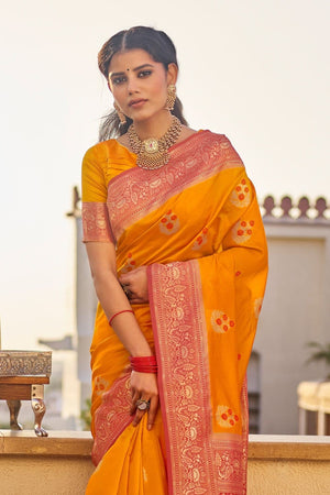 Merigold Orange Woven South Silk Saree