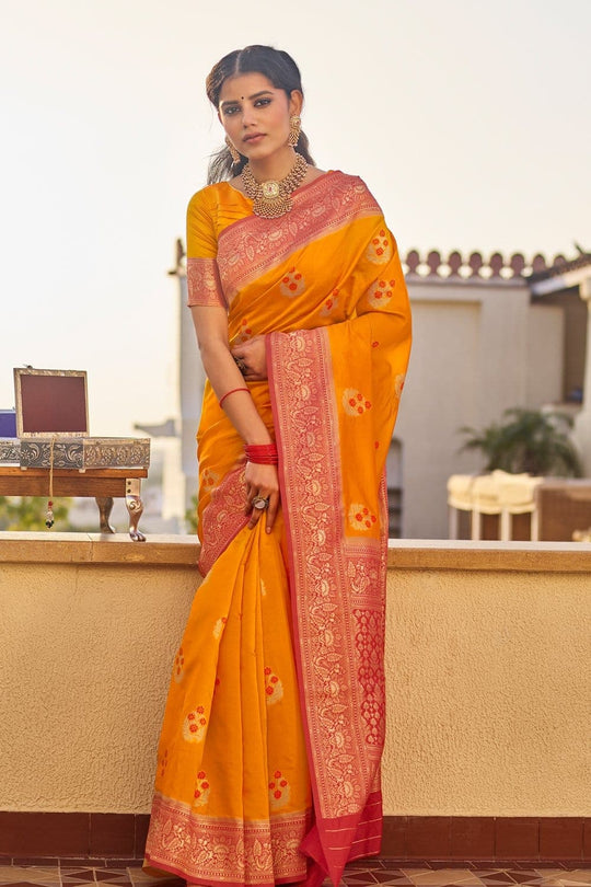 South Silk Saree Merigold Orange Woven South Silk Saree saree online