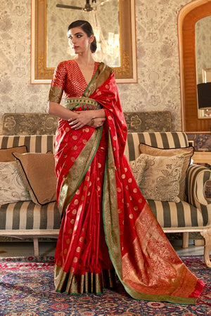 Milano Red Zari Banarasi Saree