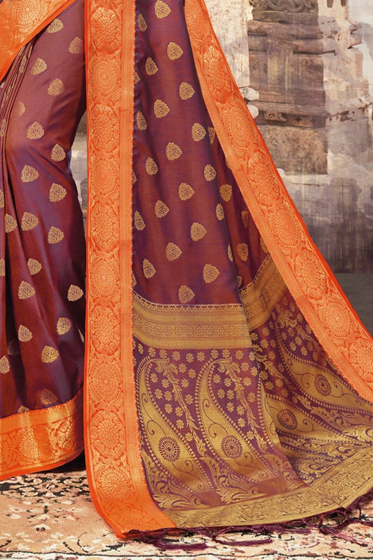 South Silk Saree Moss Brown Zari Woven Beautiful South Silk Saree saree online