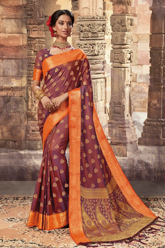 South Silk Saree Moss Brown Zari Woven Beautiful South Silk Saree saree online