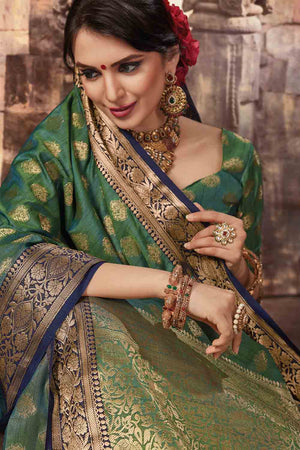 Moss Green Zari Woven Beautiful South Silk Saree