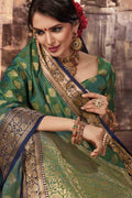 South Silk Saree Moss Green Zari Woven Beautiful South Silk Saree saree online