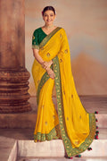 Buy Mustard yellow woven south silk saree online at best price - Karagiri